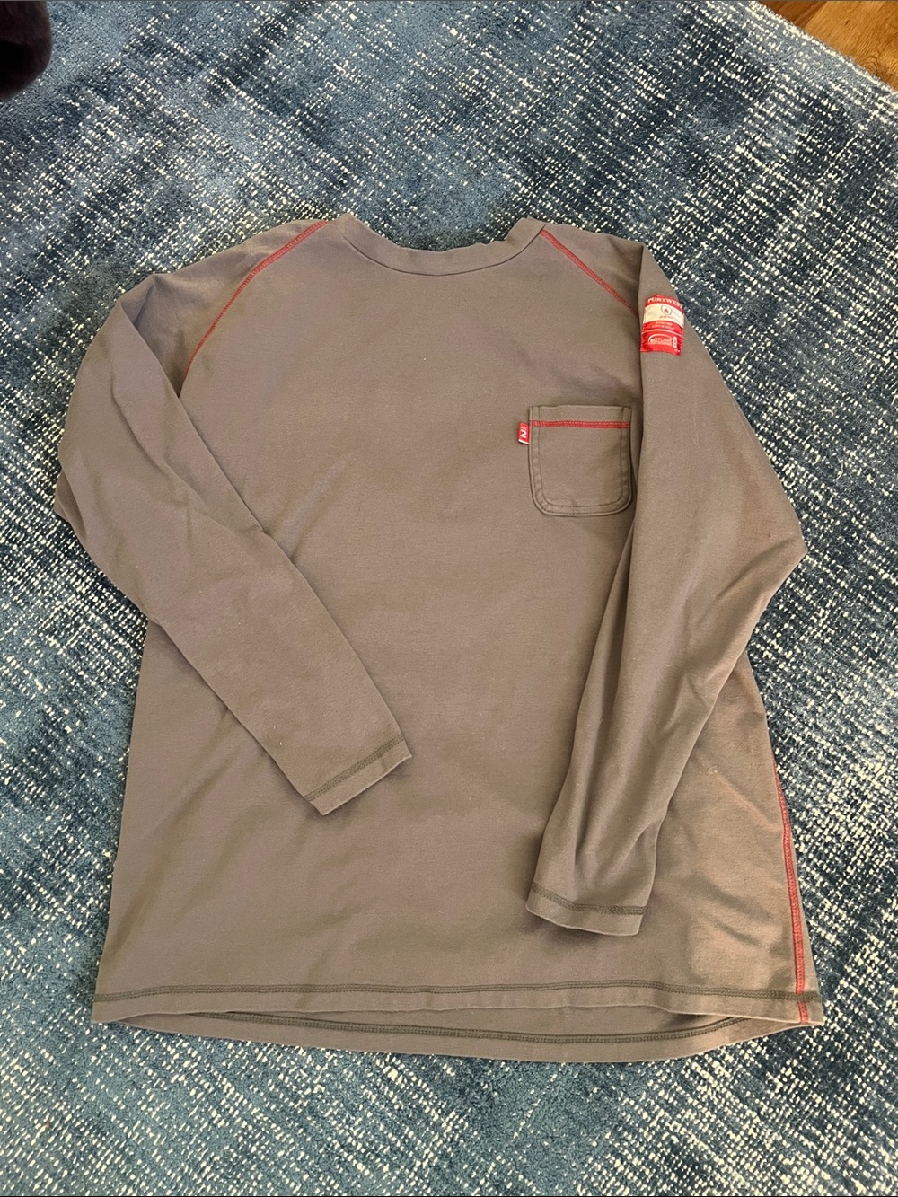 Portwest- Bizflame …Men's Long-Sleeve Pocket Shirt — Gray with Red Trim